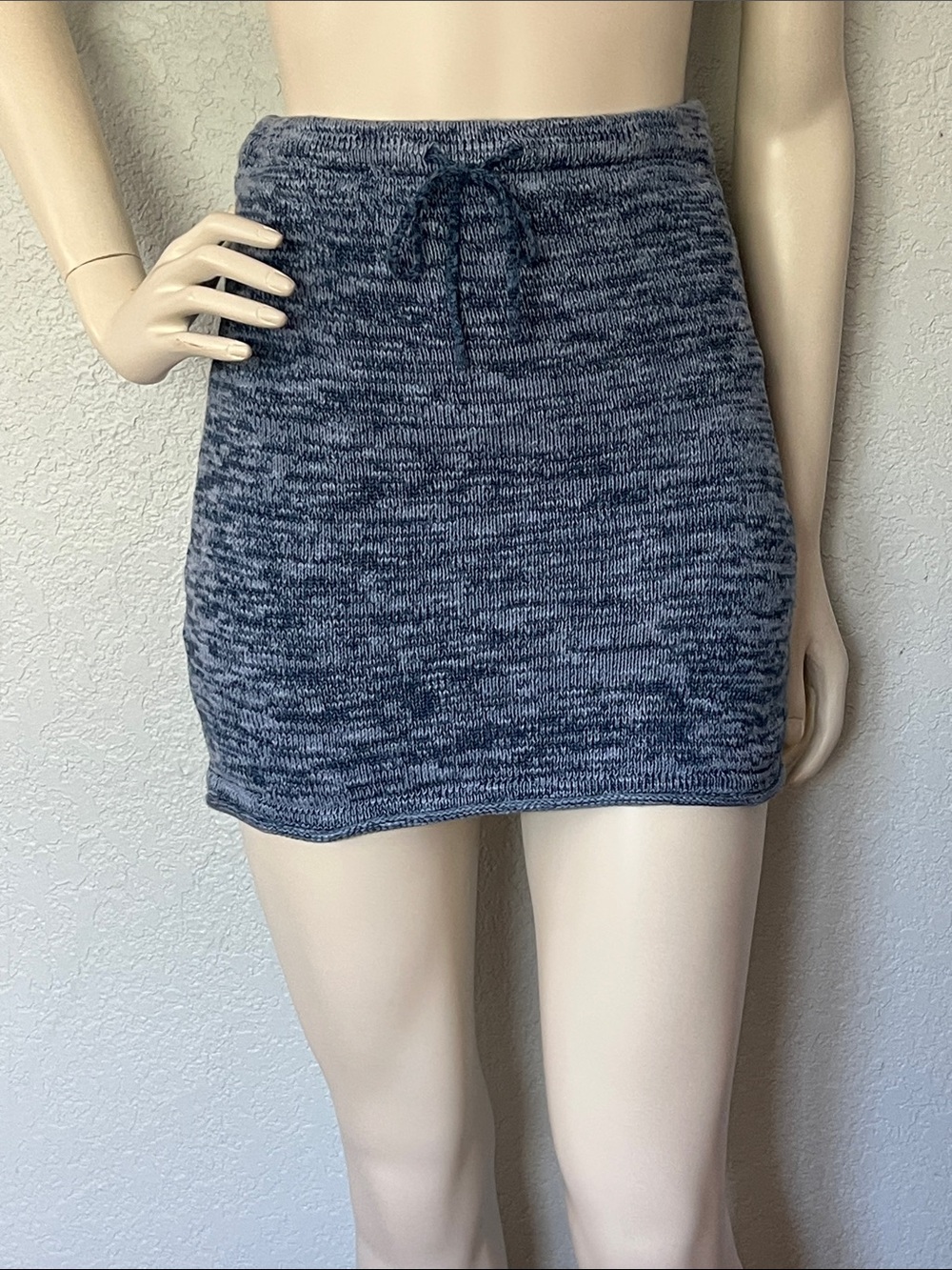White Fox Knit Mini Skirt Blue Marled Drawstring Y2K Inspired NWOT Womens Small